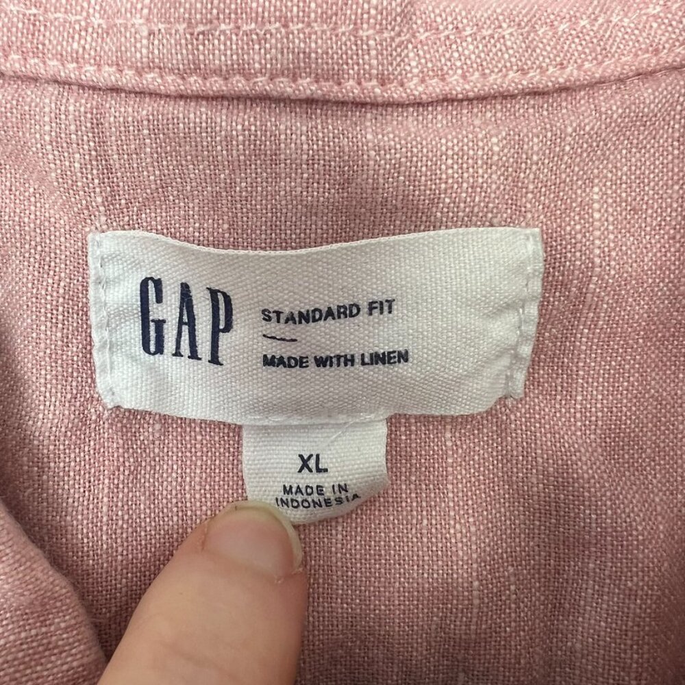 Gap Linen Blend Short Sleeve Button Down‎ Shirt Pink Standard Fit XL - Picture 2 of 4